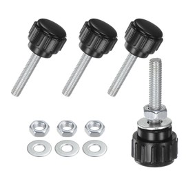 M METERXITY 4-Set Knurled Clamping Knobs, M4x20mm Male Thread Knurled Thumbscrew W Nuts & Washers Carbon Steel Screw on Knobs Grips for Machinery/Electronic/Furniture [Black]