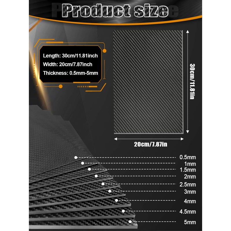 Kalolary Carbon Fiber Board, 3K Real Carbon Fiber Sheets, 0.5mm-5mm