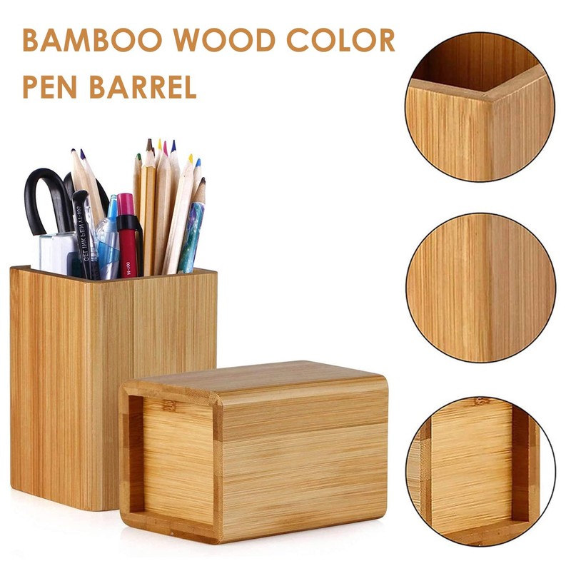 2 Pieces Rectangular Pen Holder, Wooden Pen Holder, Simple Stationery