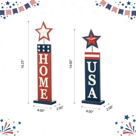 Glitzhome Patriotic Home USA Signs Set of 2 America Firecrackers Table Signs Decor Patriotic Wooden Blocks for Memorial Day Decor Farmhouse 4th of July Independence Labor Day for Office Party Decor