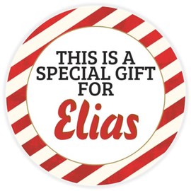 This is a Gift for Elias - 100 Pack Circle Stickers 3 Inch - Candy Cane Merry Christmas Gift Tag Present Tree Holiday Custom Name Santa Claus