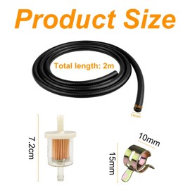 Cigrubo 2 m Fuel Hose 8 mm Inside, Fuel Hose with Filter, 8 mm Hose for Petrol, Diesel Hose, Fuel Line, Oil Hose, Universal Petrol Hose Kit, for Car, Motorcycle