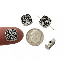 exceptionalbeauty 20 Tibetan Antiqued Silver 11x11mm Two Sided Flower Metal Focal or Spacer Beads