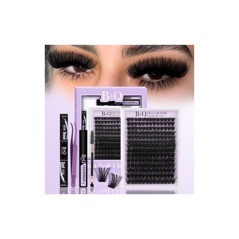 B&Q Fluffy Lash Clusters Kit UltraSoft Cluster Eyelash Extensions, 200D