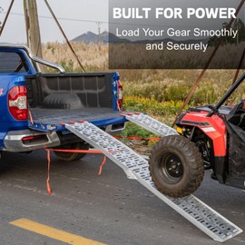 VENDAV Aluminum Motorcycle Ramp for Pickup Trucks, 7.5 ft Folding Dirt Bike Loading Ramp, Punched Plate Surface, 750 lb Capacity, Rubber-Tipped Fingers, Strap Included, 89 x 12 in, 1 Pc