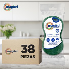Magitel Esponja Ergonómica Práctica Doble Uso - Fibra Limpieza Profunda, Esponja Suave multisuperficies, 38 Unidades por Caja