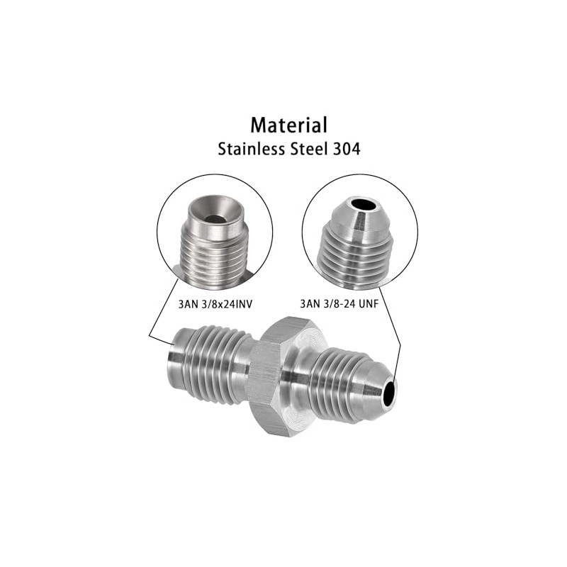 3AN Male to 3AN 3/8-24 Male Inverted Flare Stainless Steel