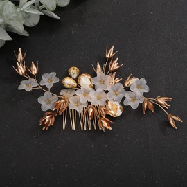 Denifery Rhinestone Wedding Hair Side Comb Flower Hair Comb Bridal Headpiece Wedding Hair Accessories for Brides and Bridesmaids (Gold)