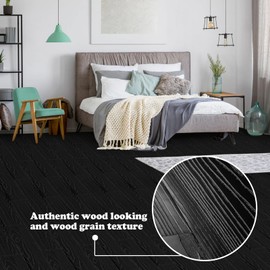 Peel and Stick Floor Tile Vinyl Flooring 20-Pack 30 Sq.Ft Black Wood Look Plank Peel and Stick Flooring Self-Adhesive and Waterproof DIY Flooring for RV Bathroom Laundry Room (36 x 6inch)