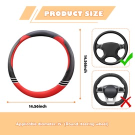 15 Inch Car Steering Wheel Cover with Anti-Slip Lining,Cute & Stylish Car Wheel Cover for All Seasons,PVC Leather Accessories Interior (Red)