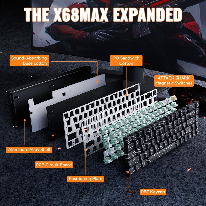 ATTACK SHARK X68MAX HE Wired Rapid Trigger Mechanical Creamy TKL