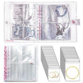 Jeonnfp Earring Organizer Travel Jewelry Organizer Case Simple Transparent Jewelry Storage Book for Necklace,Bracelet,Ring,and Stud with Small PVC Anti-Oxidant Pouches
