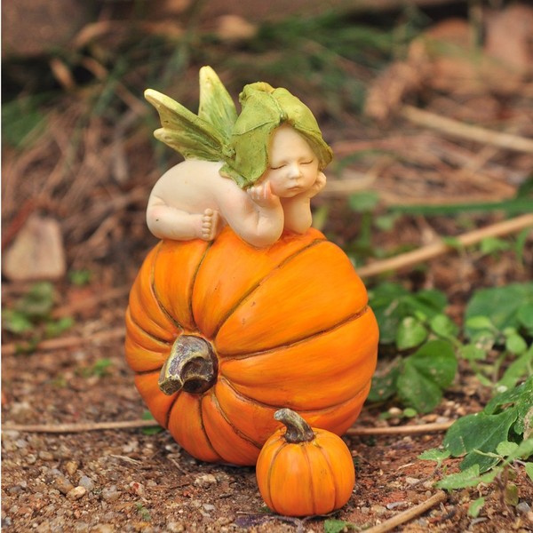 Top Collection Miniature Fairy Garden and Terrarium Fairy Baby on Orange Pumpkin Statue