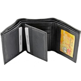 New Mens Black Genuine Leather Trifold Wallet ID Window Credit Card Case Holder