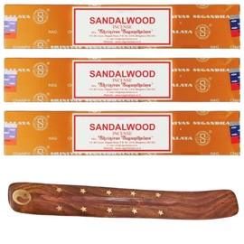 3x15g Incense Sticks with Incense Sticks Holder for Meditation, Aromatherapy, Spa, Yoga, Relaxation, Healing, Weddings, Spirituality and Positivity (SANDLEWOOD - 3PK)