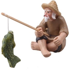 Labriciyon 1Pc Miniature Fisherman Figurines,Fishing Old Man Ornament Chinese Mudman Sitting Garden Statue Ornament Outdoor Statues