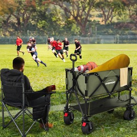 Overmont 400L Foldable Double Decker Wagon - Large Capacity Collapsible Wagon Cart- 52" Extra Long Extender - All-Terrain Big Wheels for Camping, Sports Wagon, School Season, Support Up to 450lbs