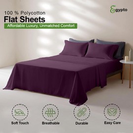 Egypto Easy Care Luxury Bedding Flat Sheets Double – Breathable & Hypoallergic Flat Sheets – Shrinkage & Fade Resistant Flat Bed Sheet Plum