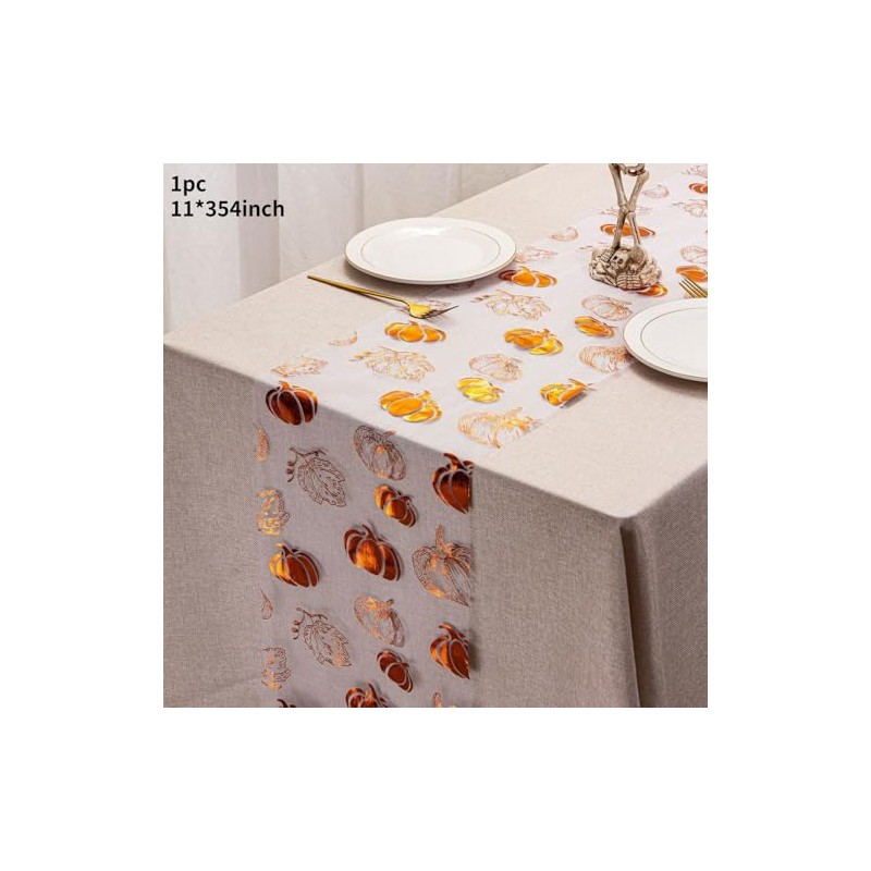 Fall Pumpkin Table Runner, Thanksgiving Sequin Glitter Foil Metallic Thin