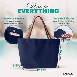 BasicList Canvas Tote Bag Handbag - Women Large Shoulder Stylish Everyday Work Office School Travel Mom Nurse Teacher, Navy