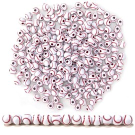 Iconikal 240-Count Acrylic Beads, 12mm Round Plastic Craft Beads for Bracelets, Necklaces, Keychains & Lanyards (Baseball)