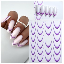 WOKOTO 12 Sheets Moon Shape French Tip Nail Stickers Waterproof Gradient Color French Tip Stickers Self Adhesive Curve Moon Strips Nail Decals Stickers for Women Nails Design French Tip Tool Strips