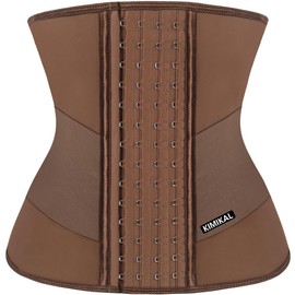 KIMIKAL Corset Waist Trainer for Women Lower Belly Fat Brown Latex Corset Top Belt:Under Clothes Sport Tummy Control Long Torso Shapewear XL
