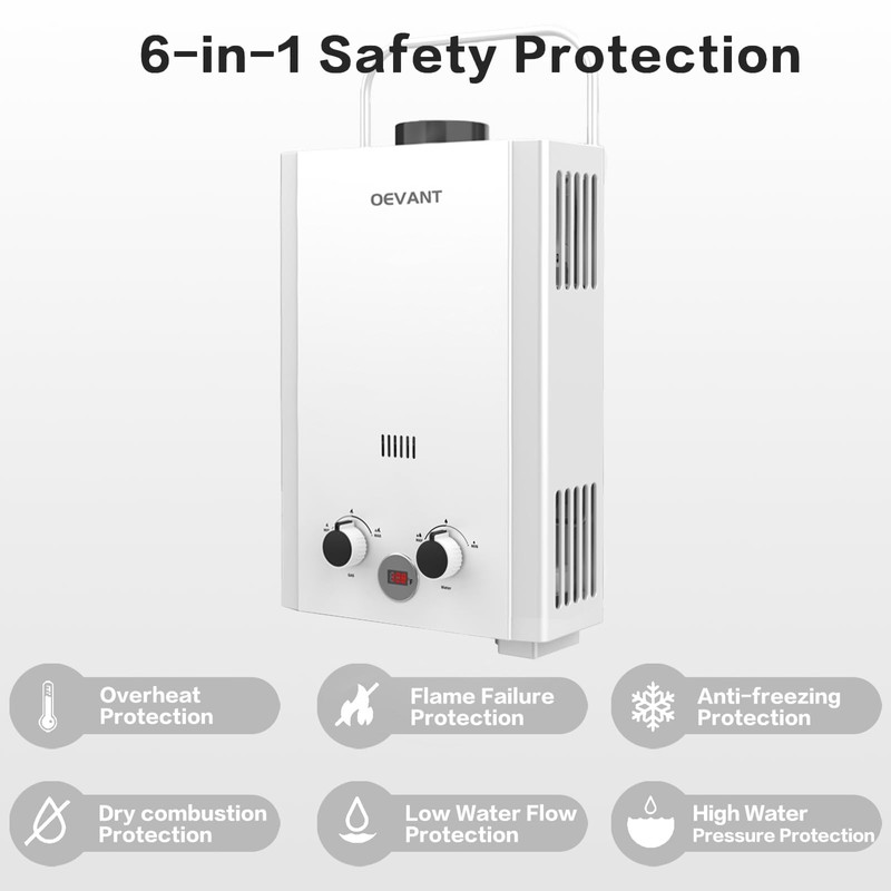 OEVANT Propane Water Heater, 1.58GPM 6L Portable Tankless Water Heater