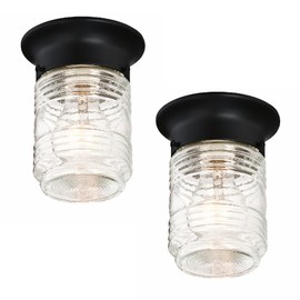 Design House 2-Pack Jelly Jar 1-Light Indoor/Outdoor Flush Mount Ceiling Light, Black, 587576