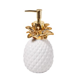SKL Home Gilded Pineapple Ceramic Soap/Lotion Dispenser, 14 Oz. Capacity, Tropical/Coastal/Resort, for Bath/Kitchen/Bar & Gift, White/Gold