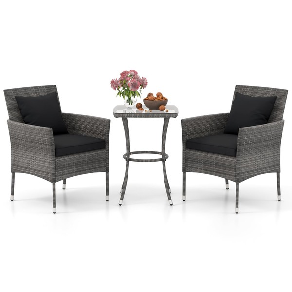 Tangkula 3-Piece Patio Furniture Set, PE Wicker Conversation Bistro Set
