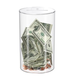 NIUBEE Clear Piggy Bank for Adults Kids, Acrylic Piggy Bank for Boys Girls to Saving Money Cash Coin, Must Break to Open, Perfect Size 10" H x 6" Diameter(Large)