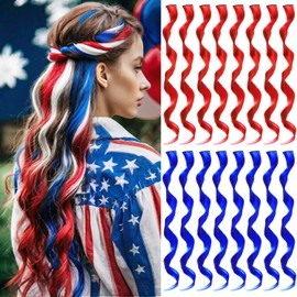 TOFAFA 16 Pcs Colored Hair Extensions Curly Wavy Clip in Synthetic Hair Extensions,Colorful Party Highlights Hairpiece Streak for Girls Women Kids (Red Blue)