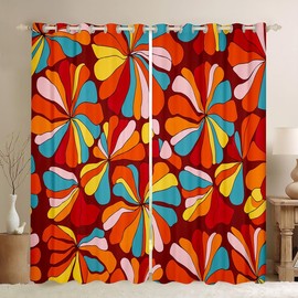 Vintage Boho Plant Floral Curtains for Living Room 60S 70S Groovy Rainbow Blackout Curtains Retro Hippie Flower Darkening Dreapes Blossom Pattern Colorful Window Treatments (2 Panels, 38 x 45 Inch)