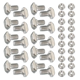 PATIKIL M5 x 12 mm T-Slot Bolts, 20 Sets Drop-in Bolt Hammer Head with Hexagon Flange Nuts T-Bolt Stud Sliding Screw for 20 Series Aluminum Extrusion Profile, Silver