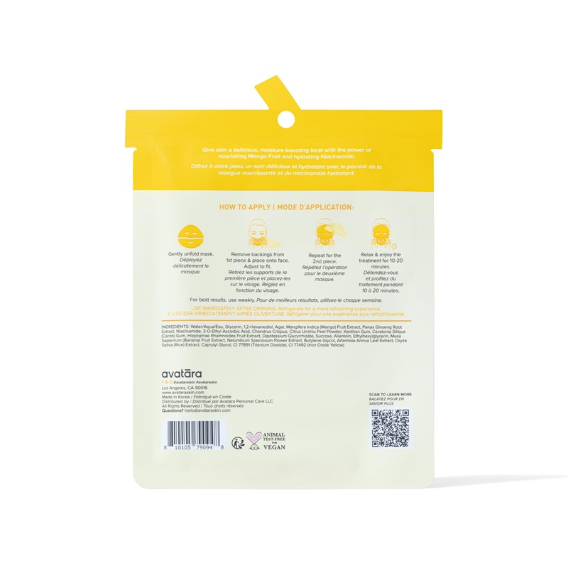 Avatara Mango Boba Nourishing Hydrogel Mask, 2-Piece Hydrating, 30 g,