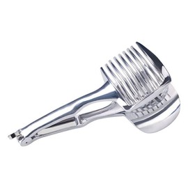 Kitchen Gadget Handy Onion Holder Potato Tomato Slicer Vegetable Fruit Cutter Safe Cooking Tools Accessories (Silvery, One Size)