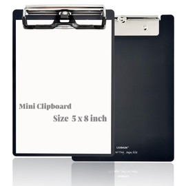 Mini Aluminum Clipboard Metal A6 w/Stainless Hangable Pen Holder Low Profile Clip Board 8" x 5.3" Memo Ticket Message Tabletop for School Office Business Restaurant Factory Supplies (Black, A6-5x8)
