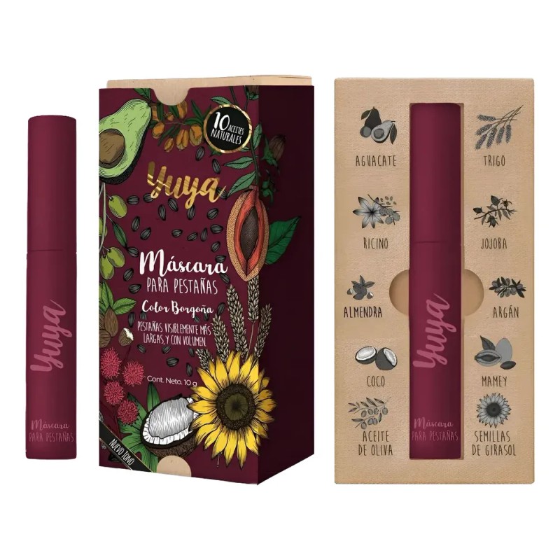 Cruelty-Free Rimel Yuya Borgoña 10 Aceites Naturales Voluminizador Hipoalergénico Natural
