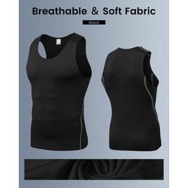 LWISMIL 3 Pack Black Compression Tank Top Men Sleeveless T-Shirt Dry Fit Athletic Workout Sports Running Baselayer Undershirt