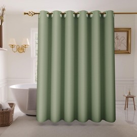 Inhousolu No Hook Waffle Weave Shower Curtain with Snap in Fabric Liner Set for Bathroom, 230 GSM Heavy Duty Weighted Hem Removable, Water Repellent Washable Bath Curtains, 60 x 72 Inch, Sage Green