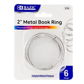 BAZIC Products Loose Leaf Binder Ring 2", Book Rings Binder Rings, Nickel Plated Steel Metal Ring for Flash Cards, Index Card, Keychain (6/Pack), 1-Pack