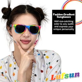 Lufsun 3 Pcs Rainbow Sunglasses Classic Vintage 80s Style Rectangle Sunglasses for Women Men Rainbow Pride Fashions UV Protection Sunglasses