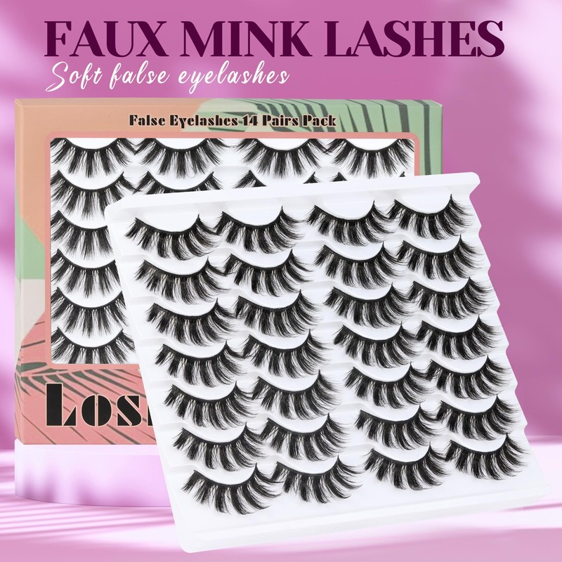 Losha Eyelashes Natural Look Faux Mink Lashes Pack Handmade Fluffy