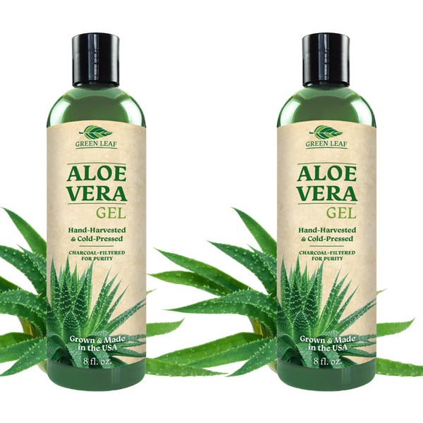 Aloe Vera Gel for Skin Care | Farm Harvested Freshly Cut Aloe Plant | Thin Formula for Skin, Face, Hair, Daily Moisturizer, Aftershave Lotion, Sunburn Relief, Burn Care - 2-Pack (two 8 oz bottles)