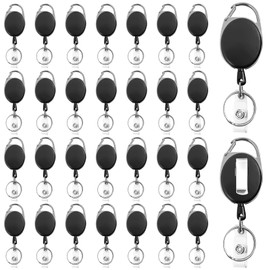Pack of 30 Key Chains, Extendable ID Card Holder Set with Key Ring, Retractable Durable Key Ring for ID Badge Holder, Card Holder, Key Cards, Black