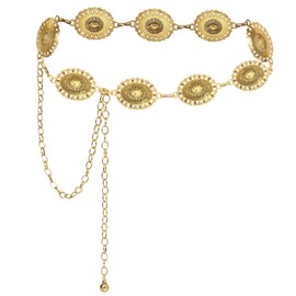 Augesak Women's Concho Chain Belt, Waist Chain, Vintage Daisy Chain Belt, Adjustable, Concho Chain Belt, Gold, Metal Western Cowgirl Chain Belt for Jeans Dress