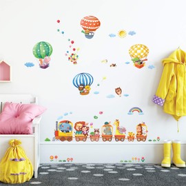 DECOWALL DA4-1406 Animal Train and Hot Air Balloons Kids Wall Stickers Wall Decals Peel and Stick Removable Wall Stickers for Kids Nursery Bedroom Living Room décor
