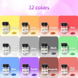 Edible Glitter for Drinks 12colors: SIMEKKO Food Grade Edible Luster Dust for Cakes, Drinks, Strawberries and Fondant, Vegan & Sugar & Gluten Free (3 Gram Each Bottle)