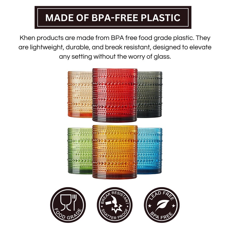Khen Plastic Hobnail Drinking Glasses Set of 6 Neutral Tones